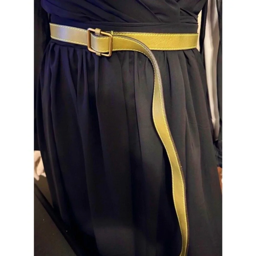 J.Crew Green Italian Leather Skinny Belt Gold Buckle‎ Preppy Chic Academia 47-67